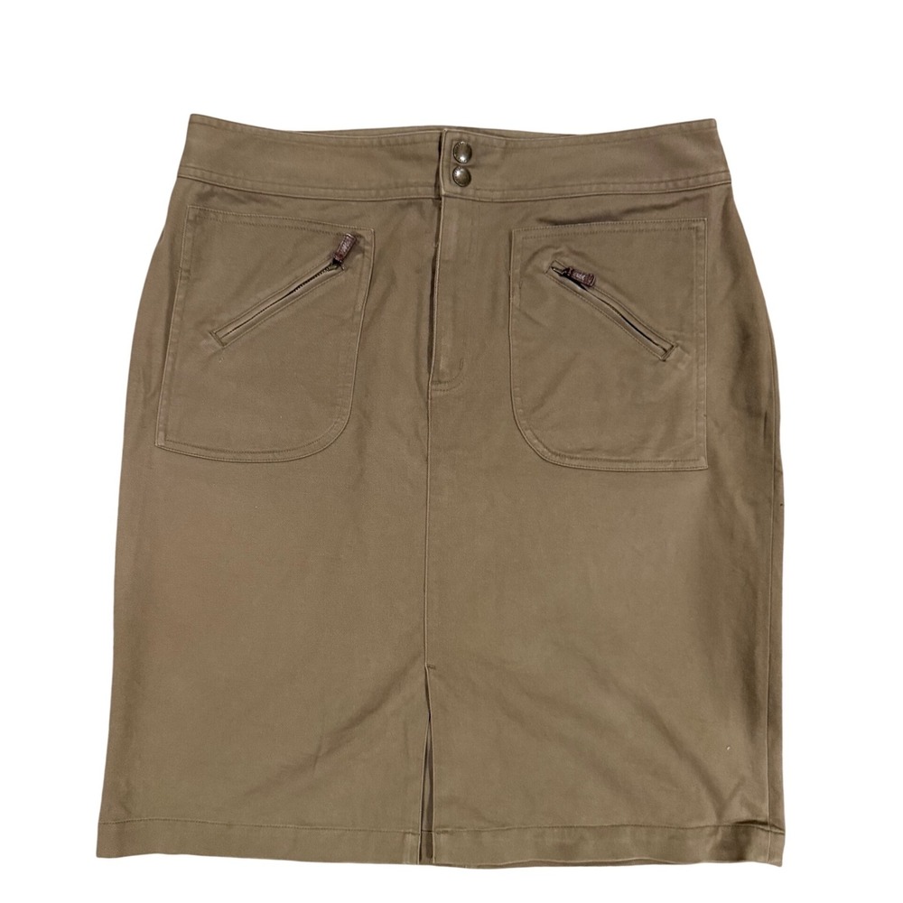 Lauren Ralph Lauren Khaki Tan Cotton Stretch‎ Utility Pencil Skirt Size 12